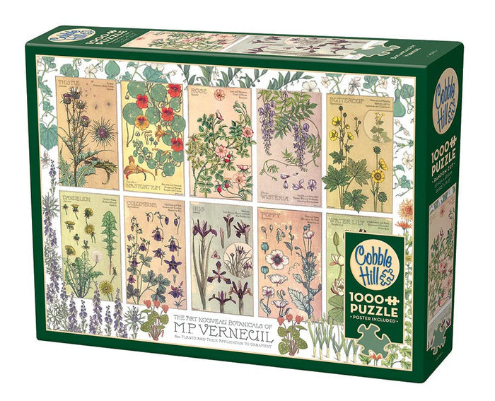 Cobble Hills 1000-piece jigsaw puzzle box with botanical illustrations