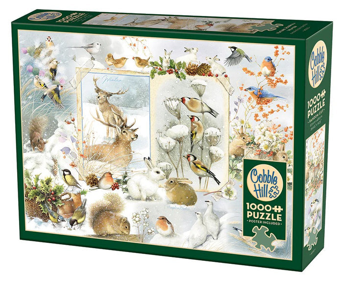 Cobble Hill jigsaw puzzle box with winter wildlife design