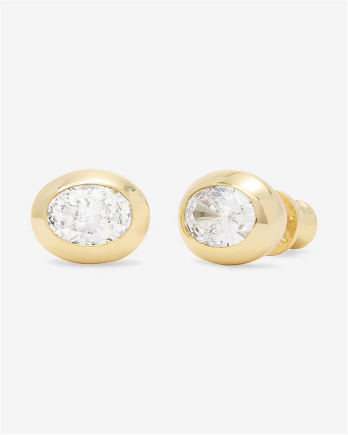 18K Yellow Gold Overlay 8mm Oval Cubic Zirconia Stud Earrings