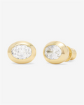 18K Yellow Gold Overlay 8mm Oval Cubic Zirconia Stud Earrings