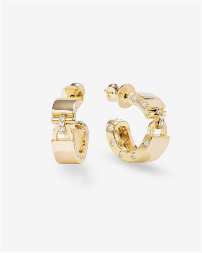 18K Yellow Gold Overlay 'Ashley' Cubic Zirconia Lock Huggies