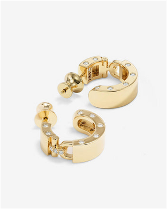 18K Yellow Gold Overlay 'Ashley' Cubic Zirconia Lock Huggies
