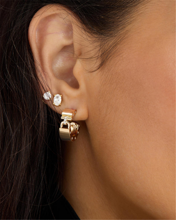 18K Yellow Gold Overlay 'Ashley' Cubic Zirconia Lock Huggies