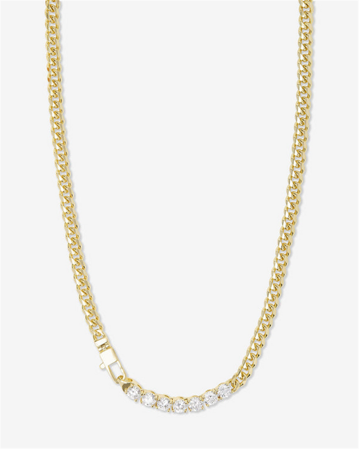 18K Yellow Gold Overlay Cubic Zirconia Cuban Chain Necklace