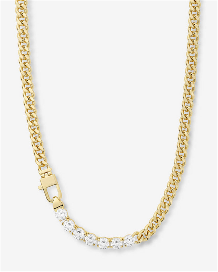 18K Yellow Gold Overlay Cubic Zirconia Cuban Chain Necklace