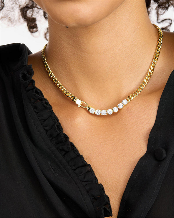 18K Yellow Gold Overlay Cubic Zirconia Cuban Chain Necklace