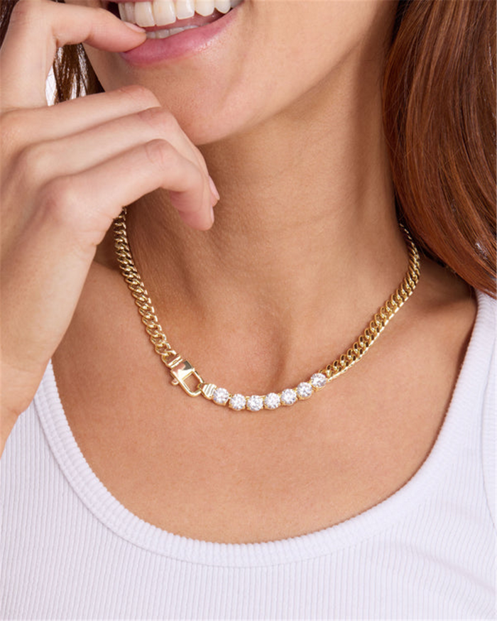 18K Yellow Gold Overlay Cubic Zirconia Cuban Chain Necklace