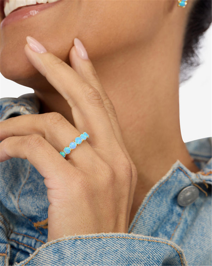 18K Yellow Gold Overlay 'Grand Heiress' Simulated Blue Opal Ring