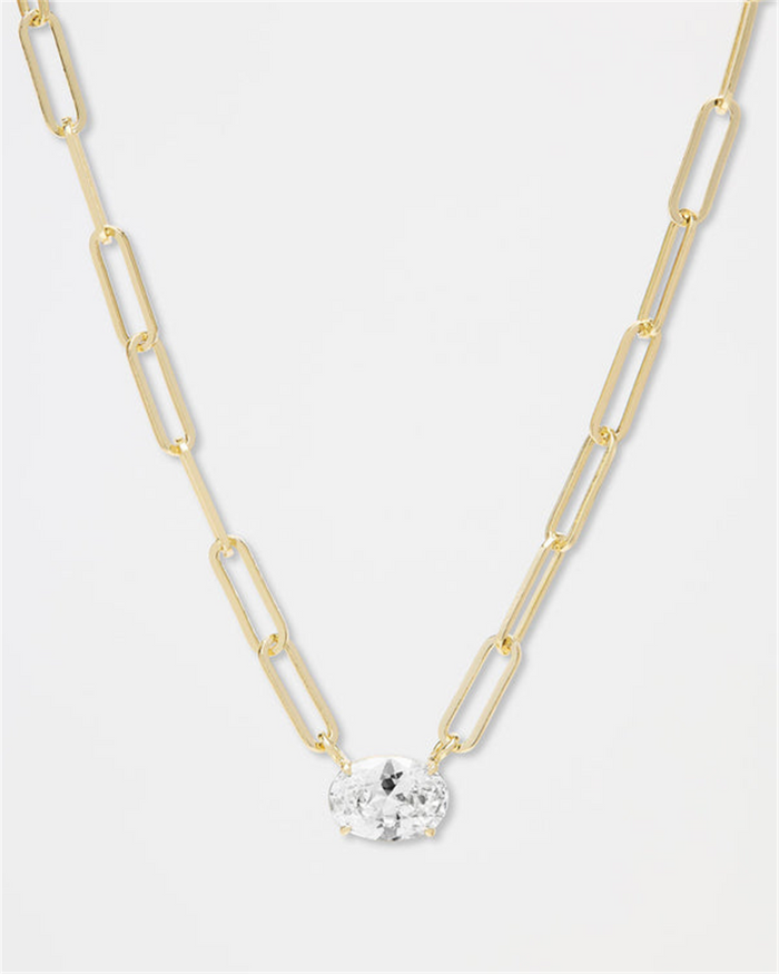 18K Yellow Gold Overlay 'Hello Gorgeous Samantha' Cubic Zirconia Solitaire Necklace