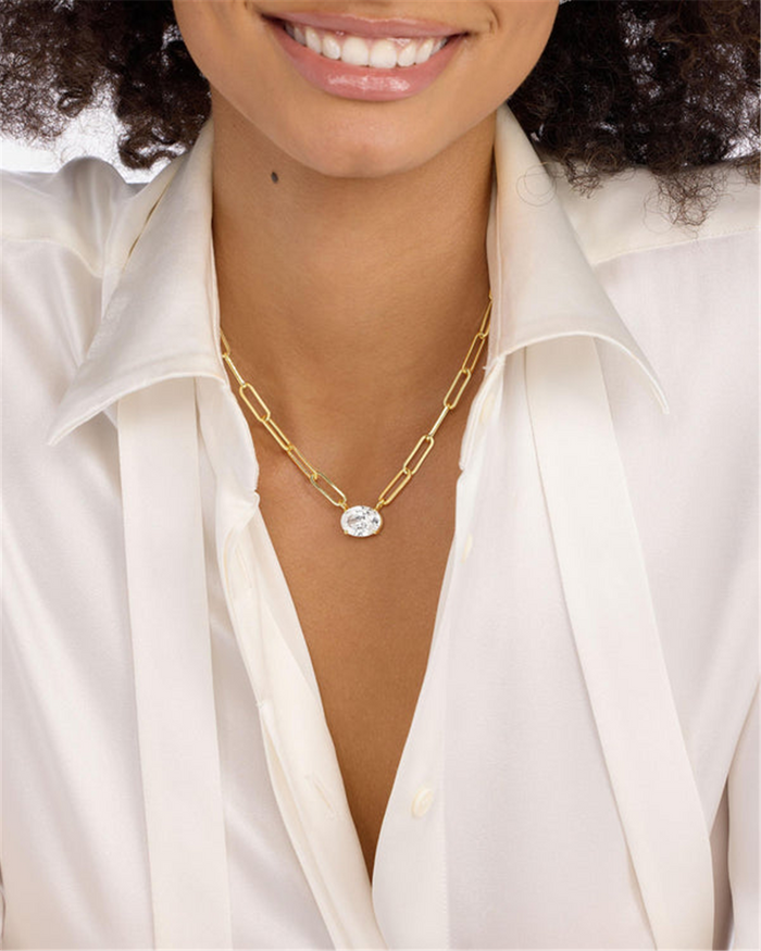 18K Yellow Gold Overlay 'Hello Gorgeous Samantha' Cubic Zirconia Solitaire Necklace