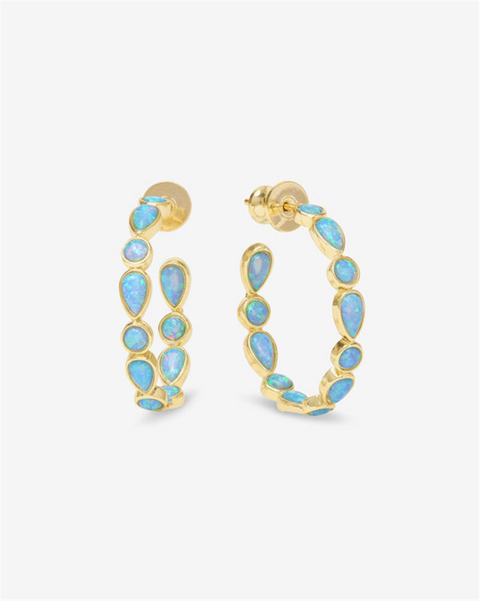 18K Yellow Gold Overlay 'Isla' Simulated Blue Opal Inside Out Hoop Earrings