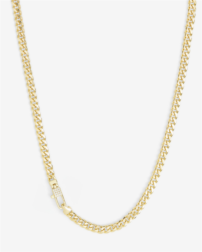 18K Yellow Gold Overlay 'Julian' Cuban Chain Pave Lock Necklace