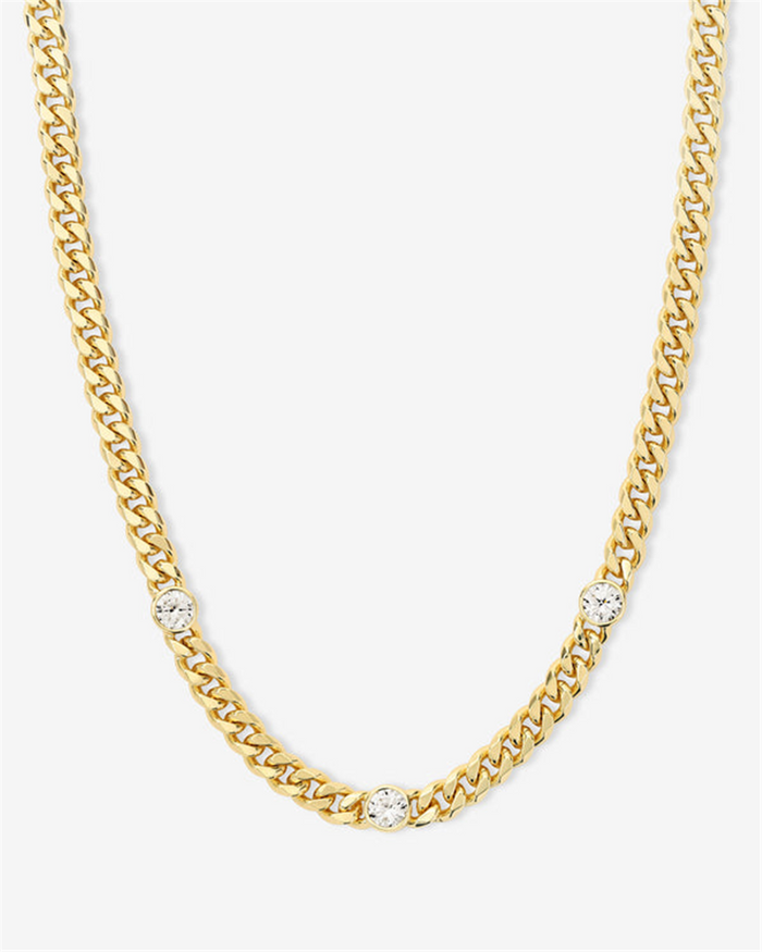 18K Yellow Gold Overlay 'Julian' Triple Cubic Zirconia Cuban Chain Necklace