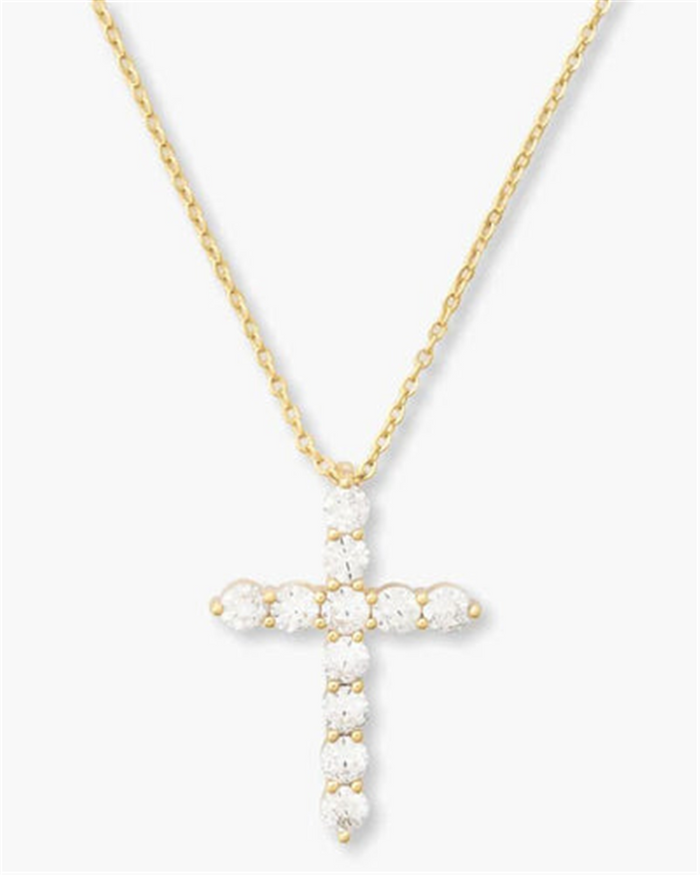 18K Yellow Gold Overlay 'Oh She Fancy' Cubic Zirconia Cross Pendant