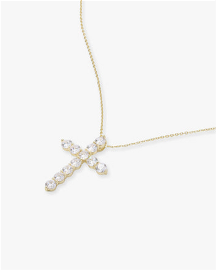 18K Yellow Gold Overlay 'Oh She Fancy' Cubic Zirconia Cross Pendant