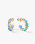 18K Yellow Gold Overlay "Oh She Fancy" Simulated Blue Opal Inside Out Hoops