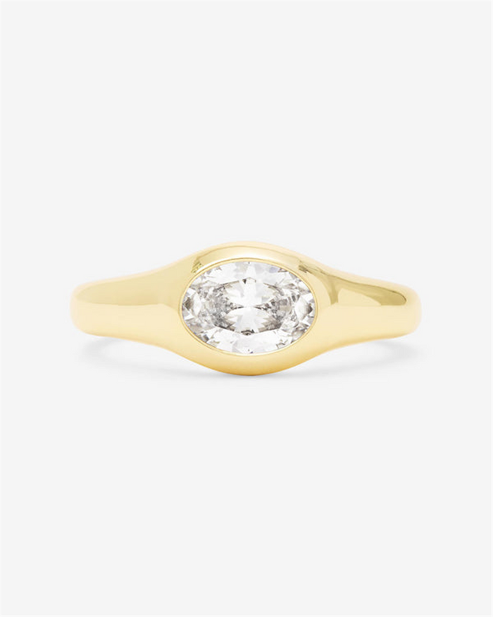 18K Yellow Gold Overlay 'She's A Boss' Oval Cubic Zirconia Signet Ring
