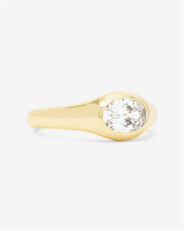 18K Yellow Gold Overlay 'She's A Boss' Oval Cubic Zirconia Signet Ring