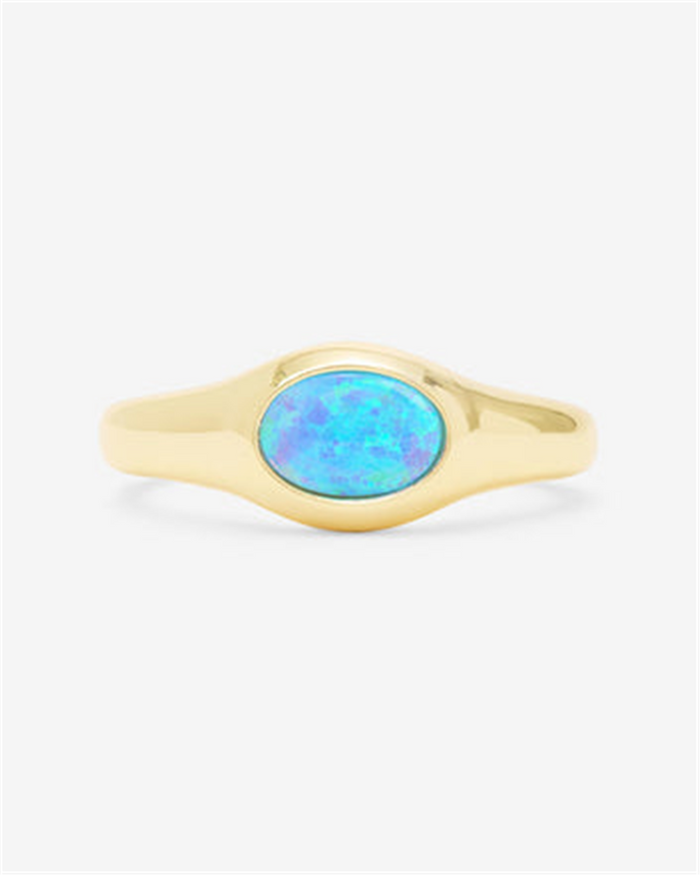 18K Yellow Gold Overlay 'She's A Boss' Simulated Opal Signet Ring