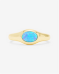 18K Yellow Gold Overlay 'She's A Boss' Simulated Opal Signet Ring