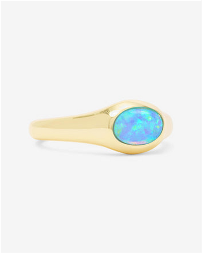 18K Yellow Gold Overlay 'She's A Boss' Simulated Opal Signet Ring