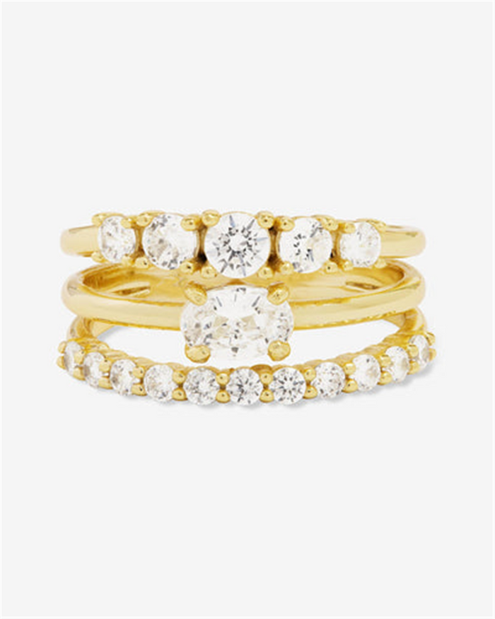 18K Yellow Gold Overlay 'She's So Stacked' Stacked Cubic Zirconia Ring