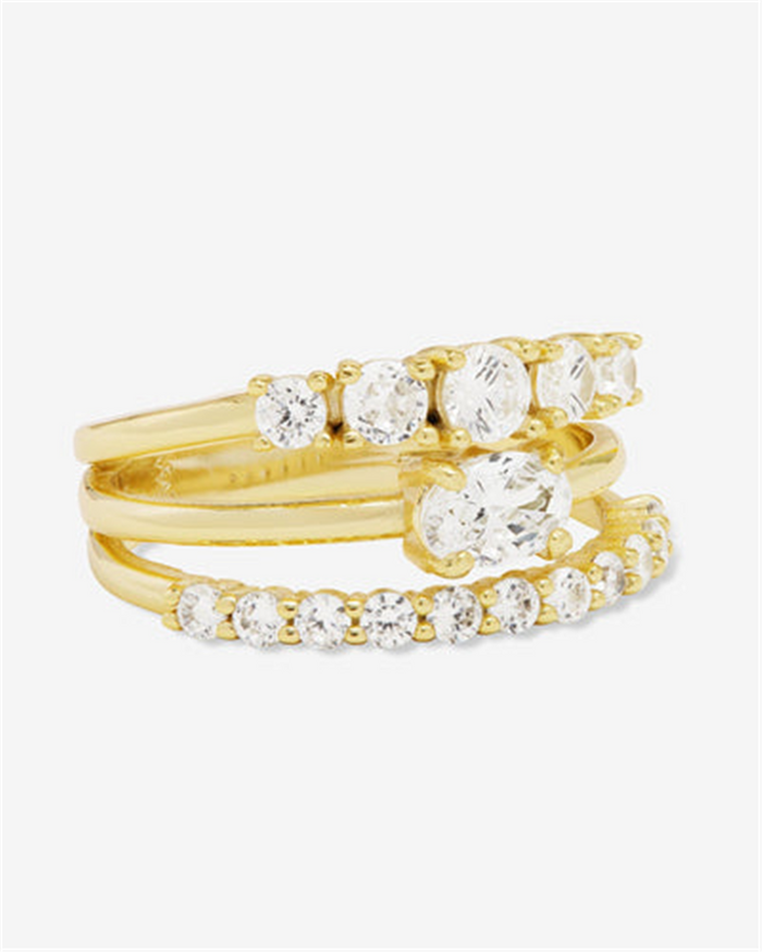 18K Yellow Gold Overlay 'She's So Stacked' Stacked Cubic Zirconia Ring