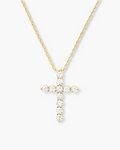 18K Yellow Gold Overlay Small Cubic Zirconia Cross Pendant Necklace