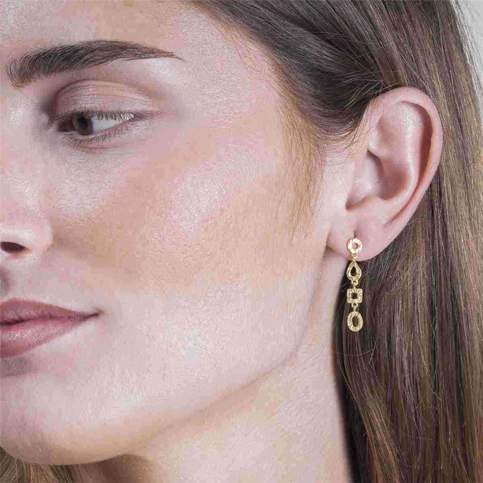 18K Yellow Gold Vermeil Geometric Dangle Earrings