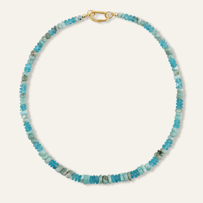 3x3 Blue Larimar and Blue Apatite Gemstone Necklace