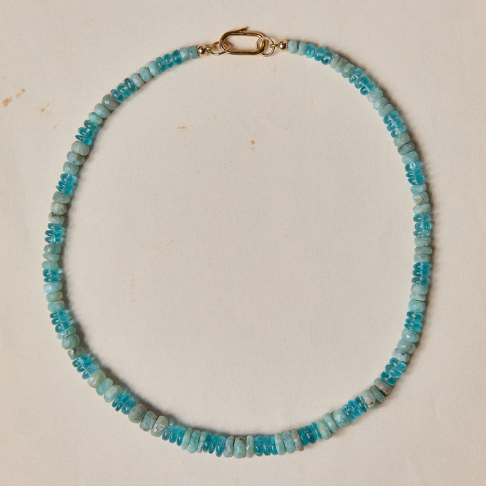 3x3 Blue Larimar and Blue Apatite Gemstone Necklace