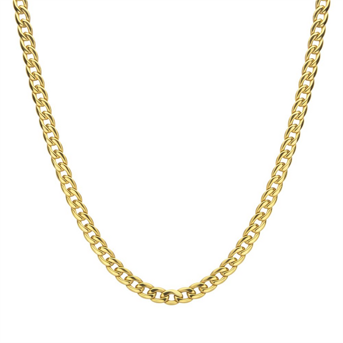 7.4mm 18K Gold IP Titanium Curb Chain Necklace