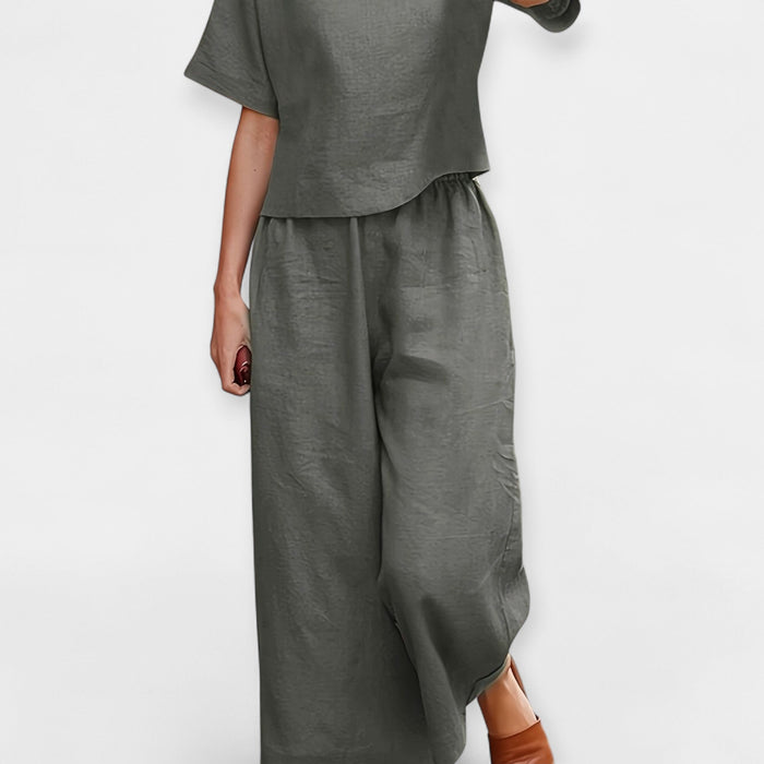 Airy Pants Set with Short-Sleeve Top