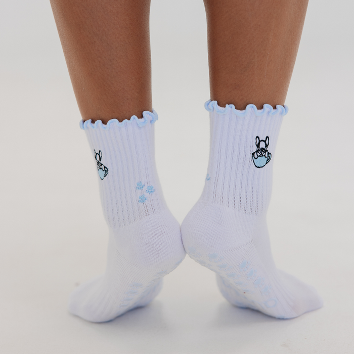 Almla Active - French Bulldog Embroidered Pilates Socks Frenchie Paw Grips