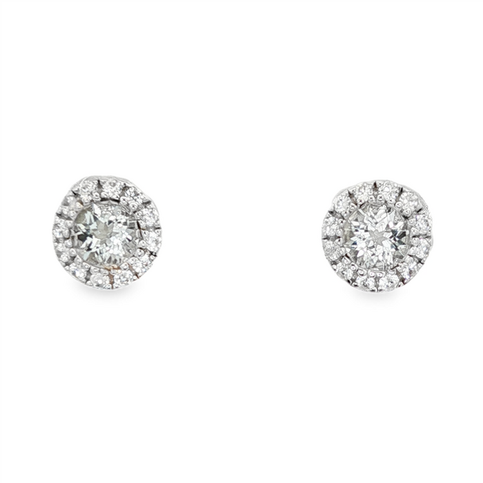 April Birthstone Earrings: Sterling Silver White Topaz Halo Earrings