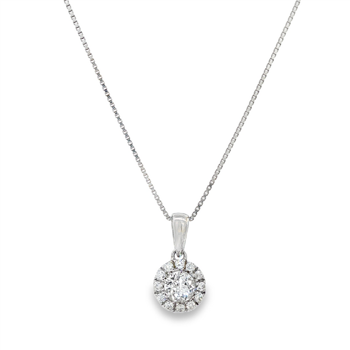 April Birthstone Pendant: Sterling Silver White Topaz Halo Pendant Necklace