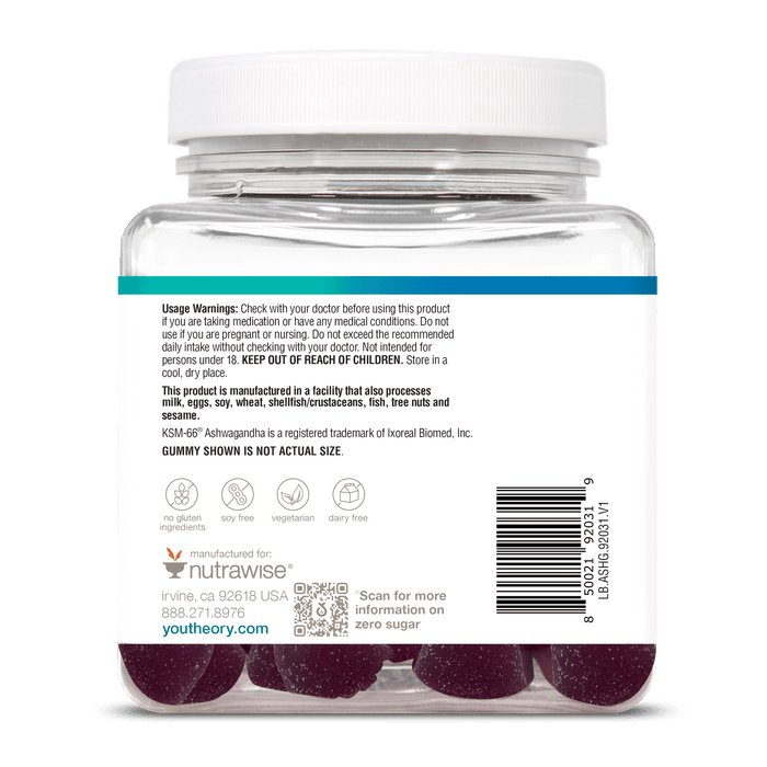 ASHG.92031 Youtheory Ashwagandha Gummies Blueberry Flavor 60 Gummies Product Image - Left