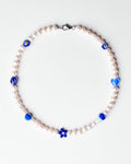 WHYAT Freshwater Pearl Necklace with Blue Charms