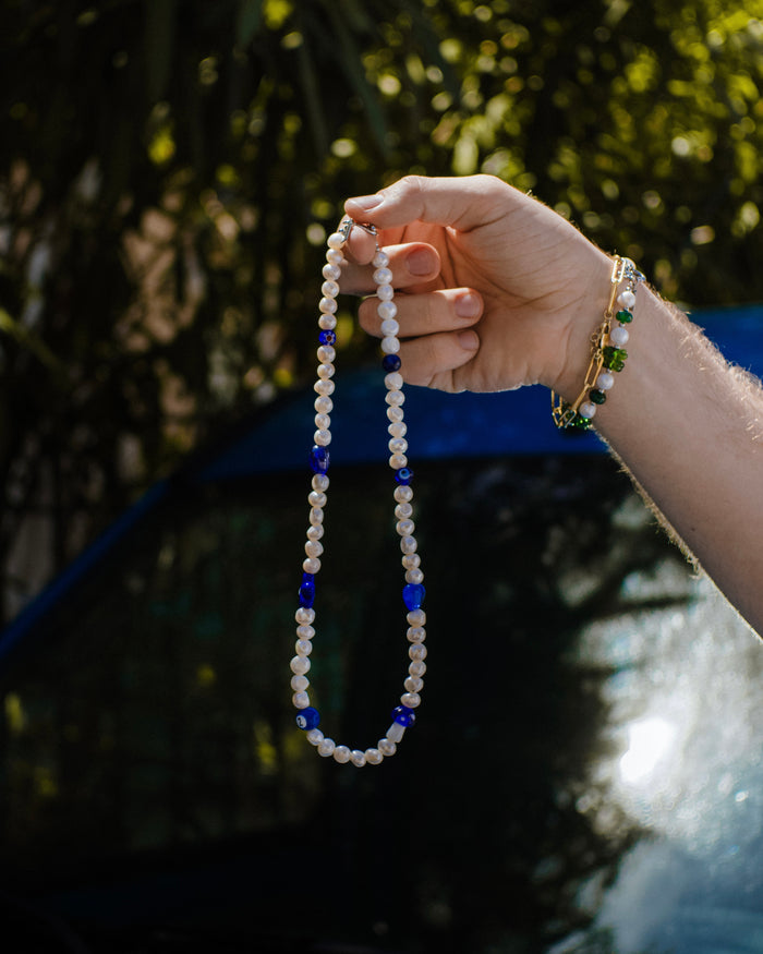 WHYAT Freshwater Pearl Necklace - Blue Charms