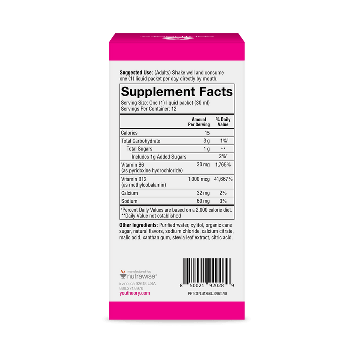 CTN.B12B6L.92028 Youtheory B12B6 Liquid Berry Flavor 12 ct Product Image - Back