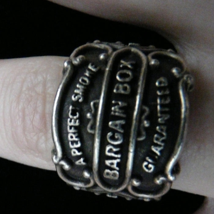 Vintage antique cuban cigar bands come to life as Sterling Silver Cigar Band Rings in 3D fashion statements. Shown here on talented musician/composer/recording artist, Paris Carney. O'Neill is her new musical project.And she just opened for Reeve Carney at his new "Truth" solo album record release.