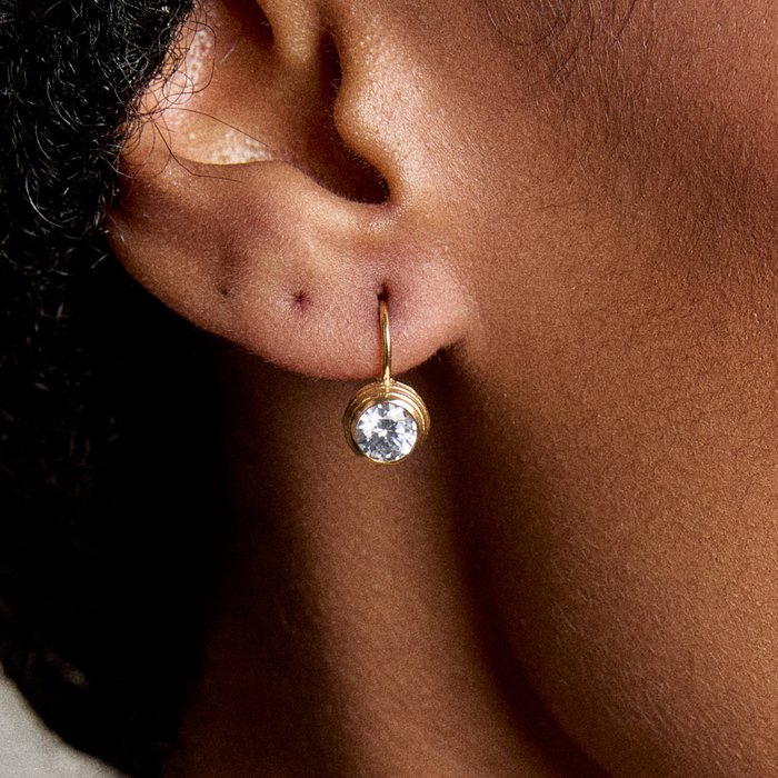 Bezel Drop Earrings on model