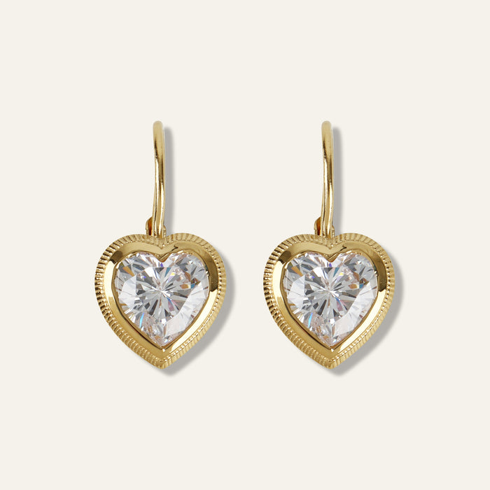 heart bezel drop earrings