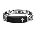 Black Carbon Fiber Bracelet With Cross Inlay And Steel Adjustable Link ID