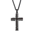 Black IP Damascus Steel Cross Pendant with Ebony Wood Inlay