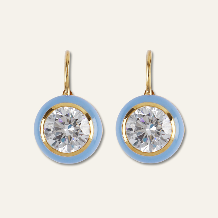 Blue Enamel Bezel Drop Earring