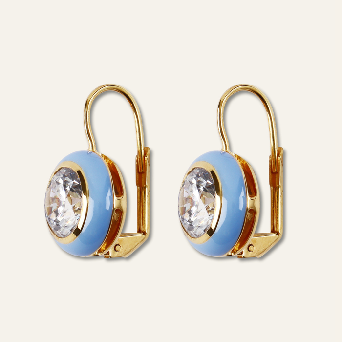 Blue Enamel Bezel Drop Earring - Side