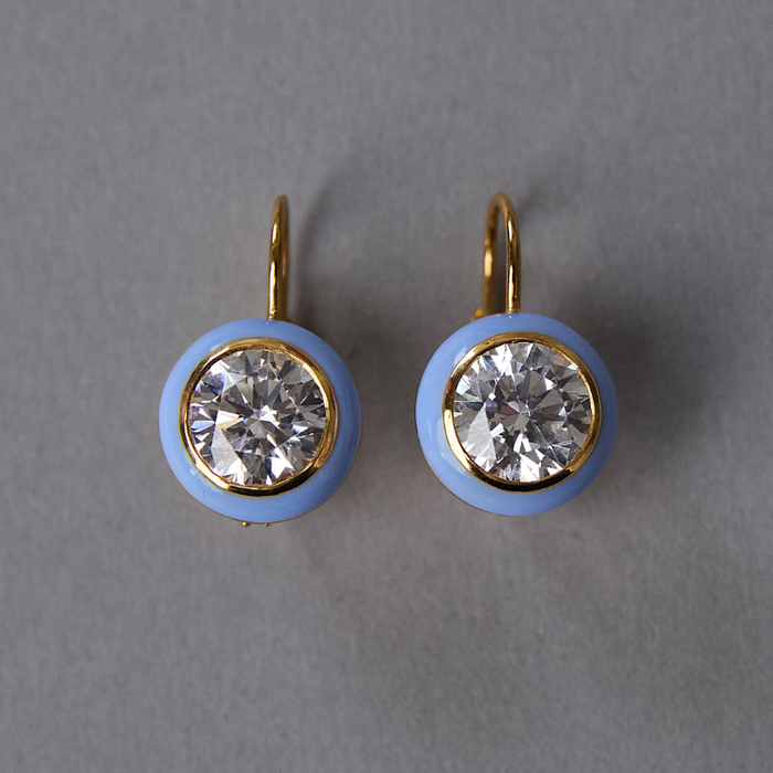 Blue Enamel Bezel Drop Earring