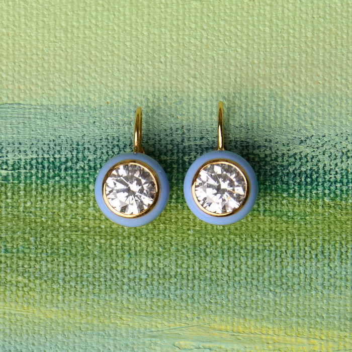 Blue Enamel Bezel Drop Earrings