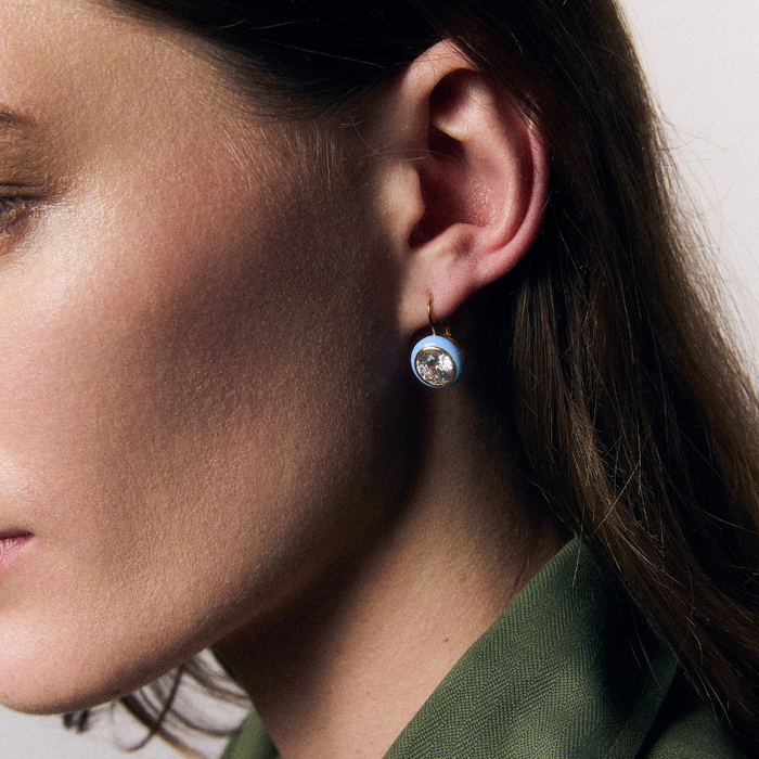 Blue Enamel Bezel Drop Earrings